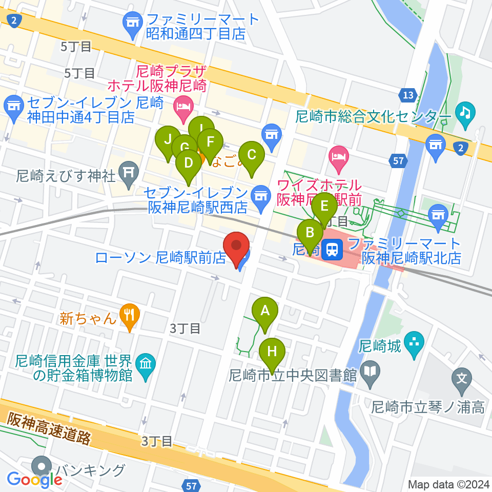 ベースオントップ尼崎店周辺のカフェ一覧地図