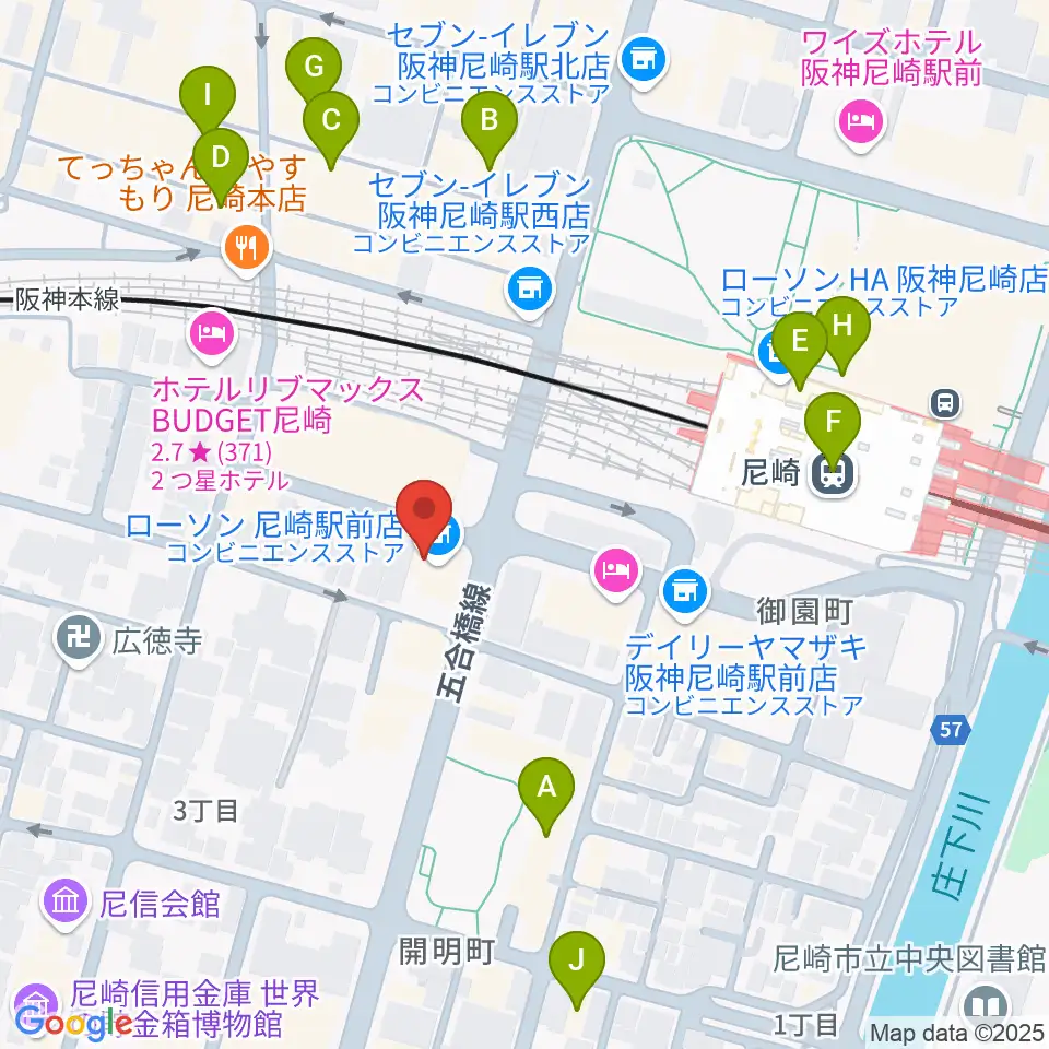 ベースオントップ尼崎店周辺のカフェ一覧地図