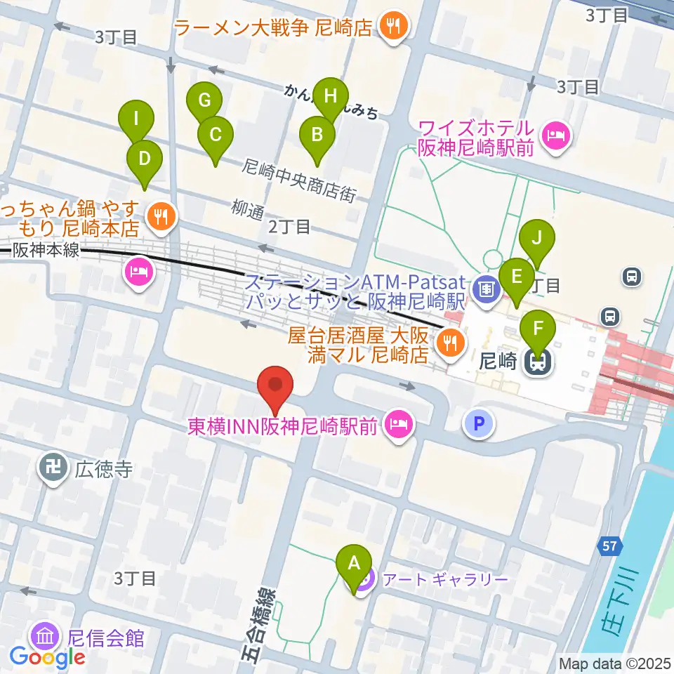 ベースオントップ尼崎店周辺のカフェ一覧地図