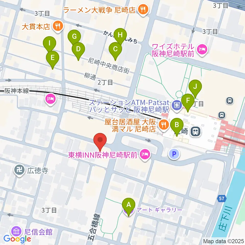 ベースオントップ尼崎店周辺のカフェ一覧地図