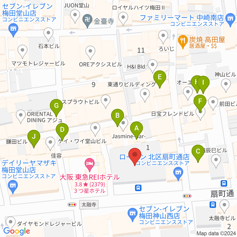 ベースオントップ大阪梅田店周辺のカフェ一覧地図