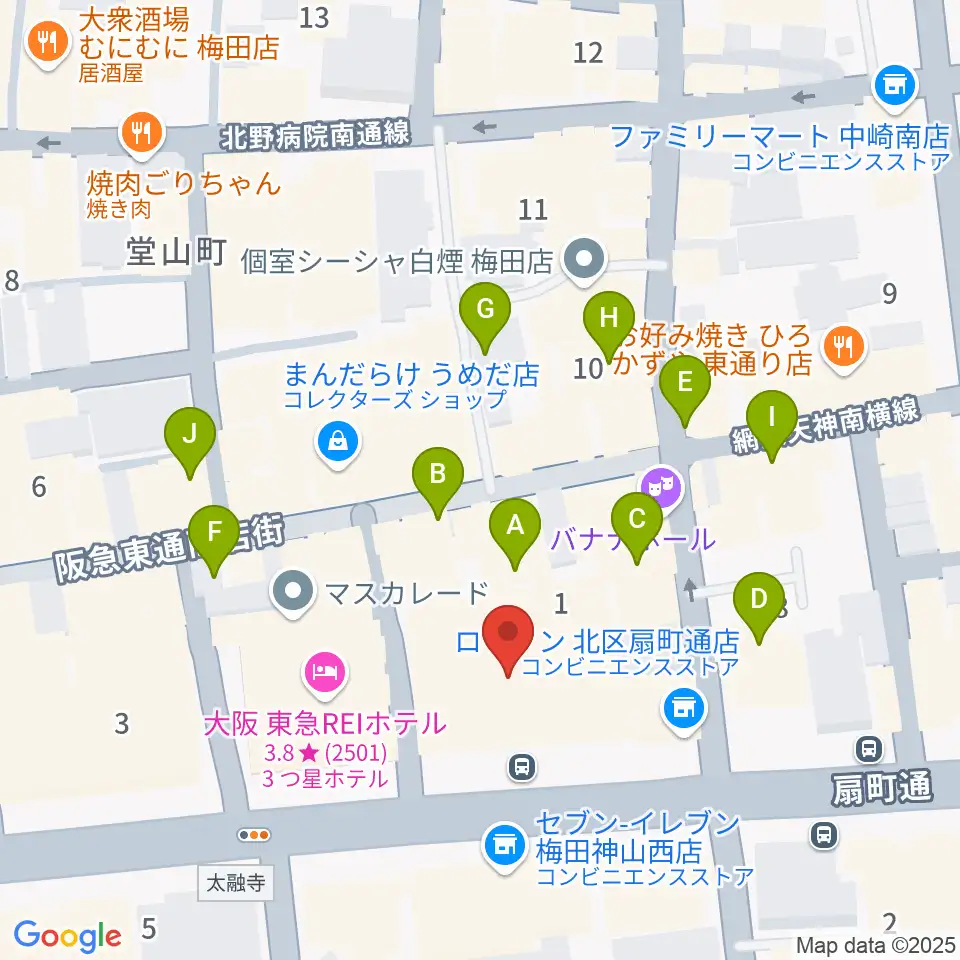 ベースオントップ大阪梅田店周辺のカフェ一覧地図