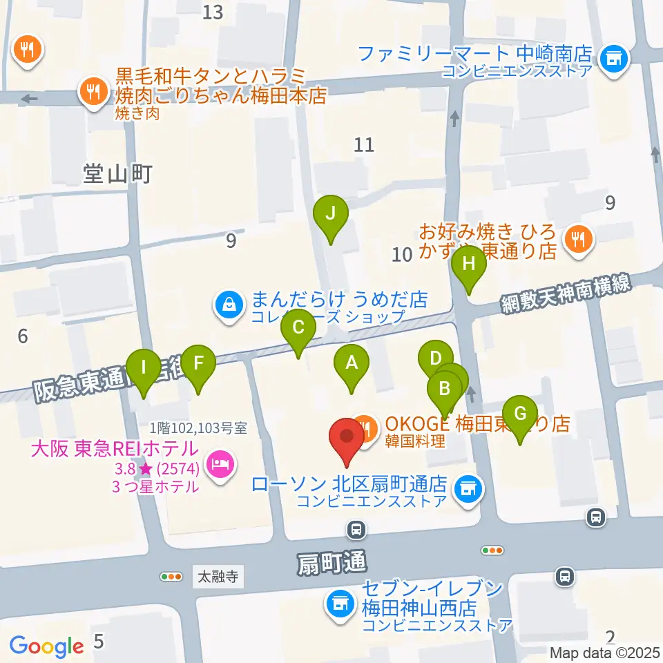 ベースオントップ大阪梅田店周辺のカフェ一覧地図