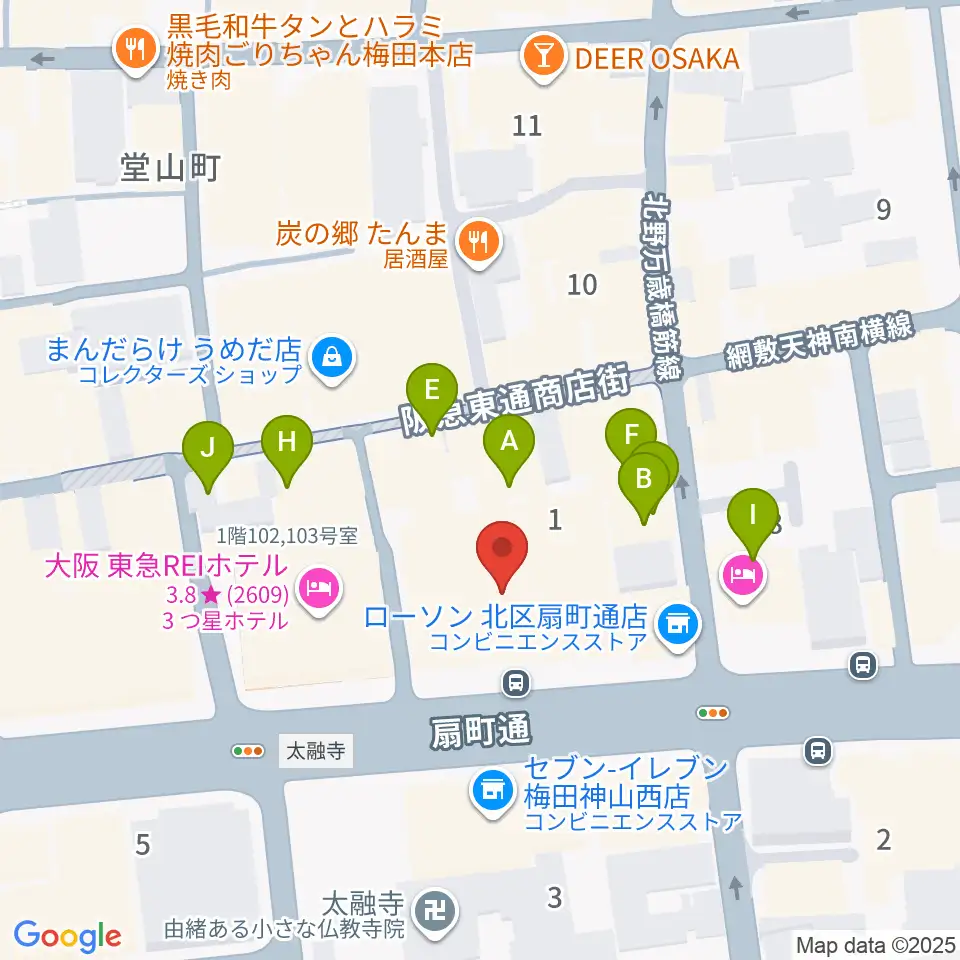 ベースオントップ大阪梅田店周辺のカフェ一覧地図