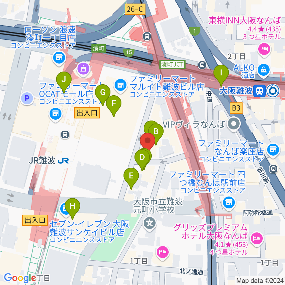 ベースオントップなんば店周辺のカフェ一覧地図