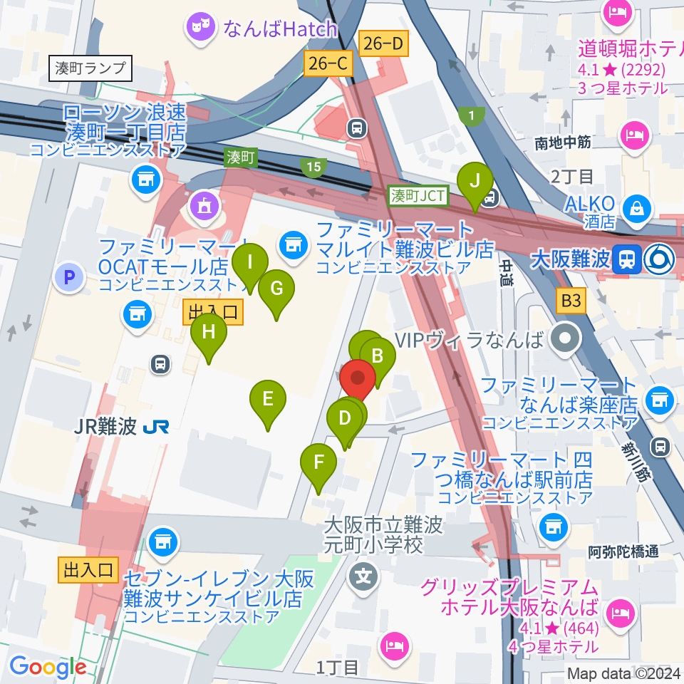 ベースオントップなんば店周辺のカフェ一覧地図