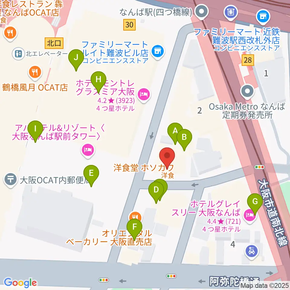 ベースオントップなんば店周辺のカフェ一覧地図