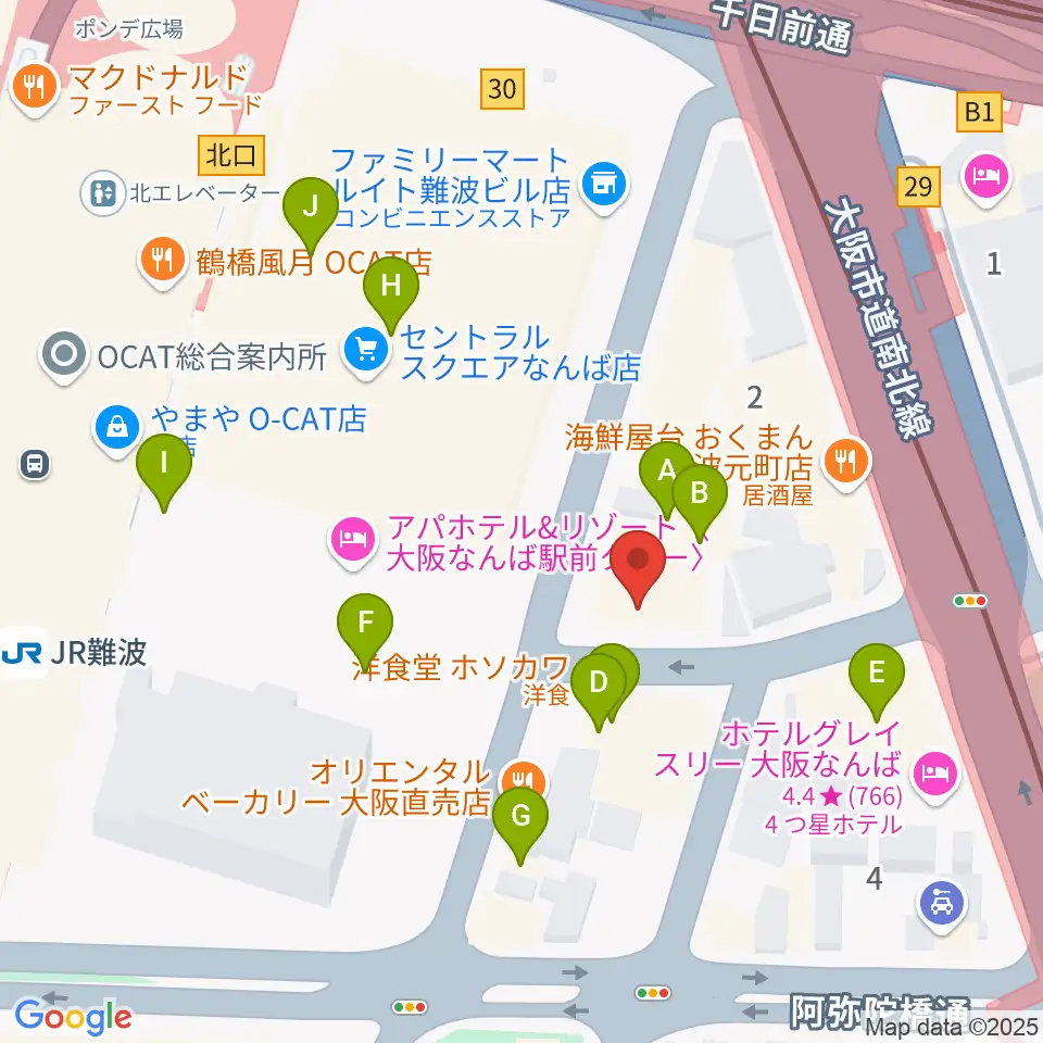 ベースオントップなんば店周辺のカフェ一覧地図
