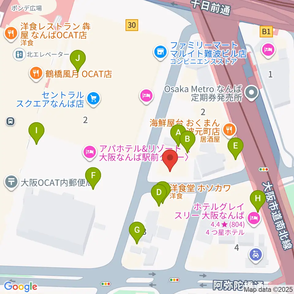 ベースオントップなんば店周辺のカフェ一覧地図