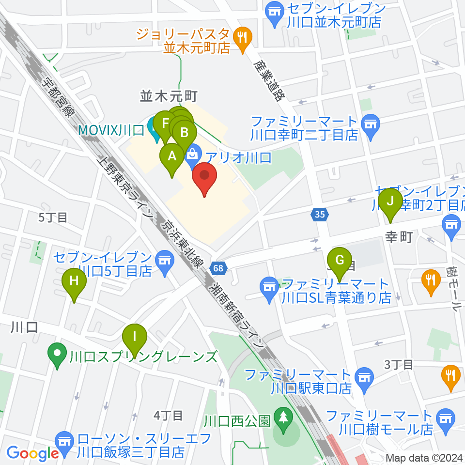 ヤマノミュージックサロン川口周辺のカフェ一覧地図