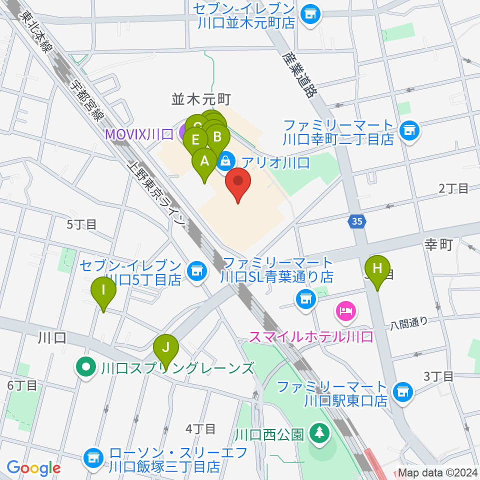 ヤマノミュージックサロン川口周辺のカフェ一覧地図