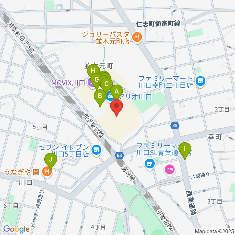 ヤマノミュージックサロン川口周辺のカフェ一覧地図