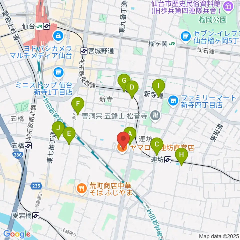 ハタケヤマ楽器周辺のカフェ一覧地図