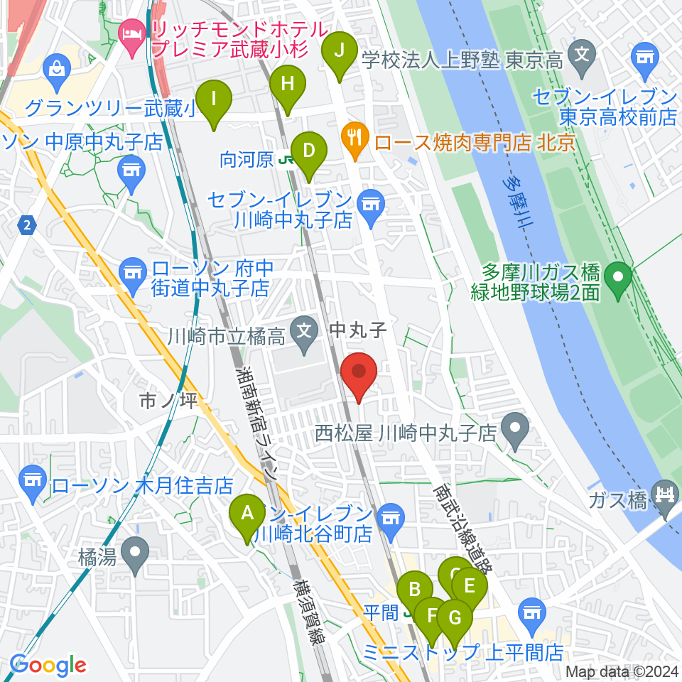 京浜楽器本社周辺のカフェ一覧地図