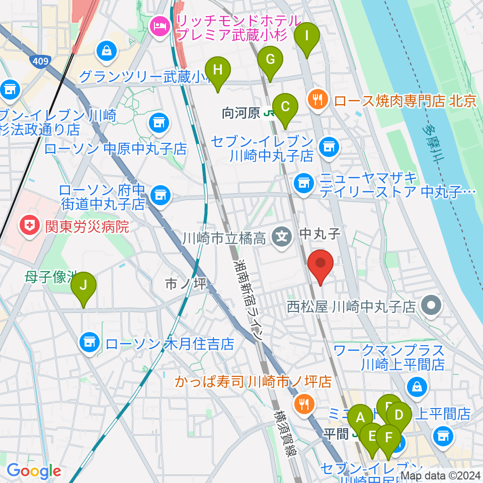 京浜楽器本社周辺のカフェ一覧地図