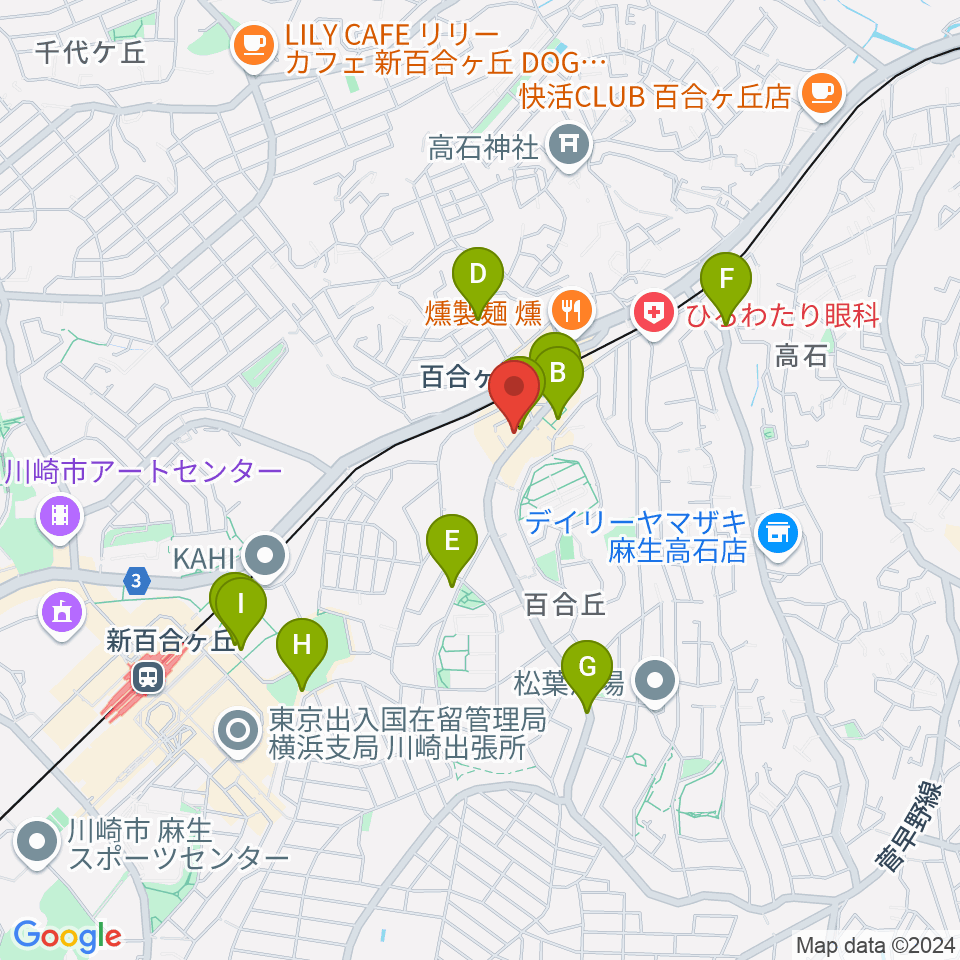 ムーザ ユリガオカ周辺のカフェ一覧地図