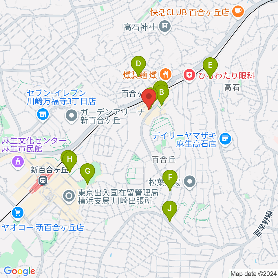 ムーザ ユリガオカ周辺のカフェ一覧地図