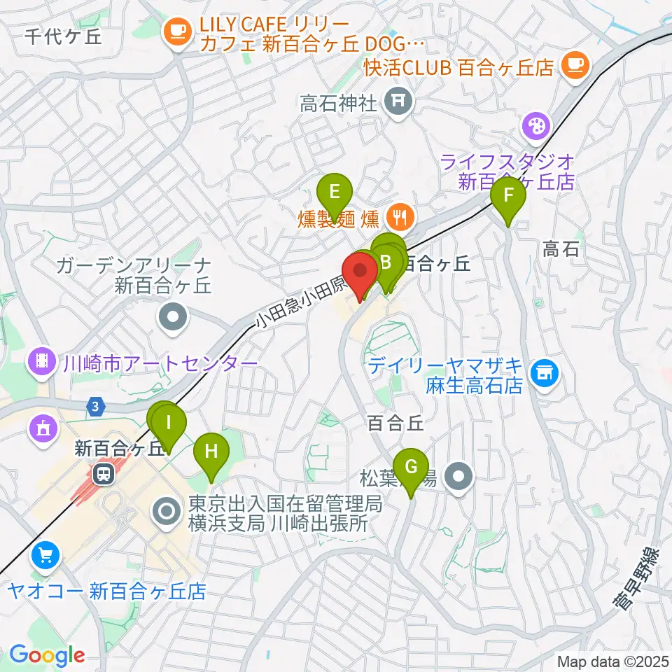 ムーザ ユリガオカ周辺のカフェ一覧地図