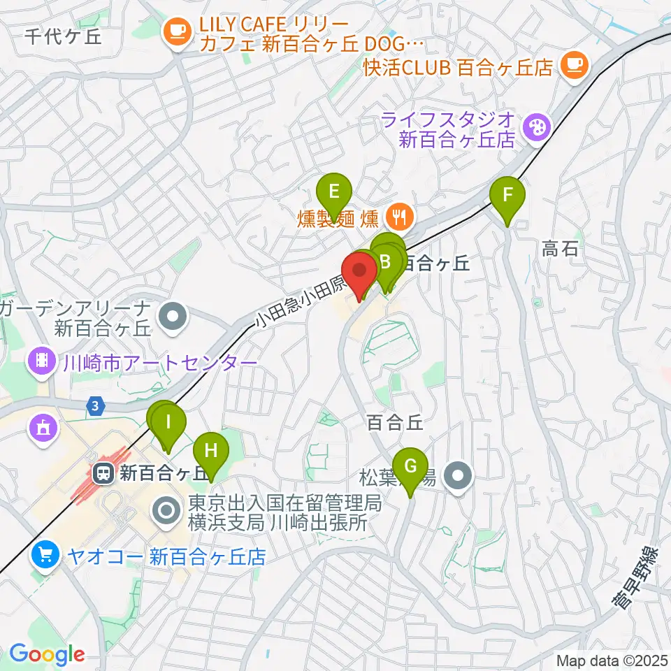 ムーザ ユリガオカ周辺のカフェ一覧地図