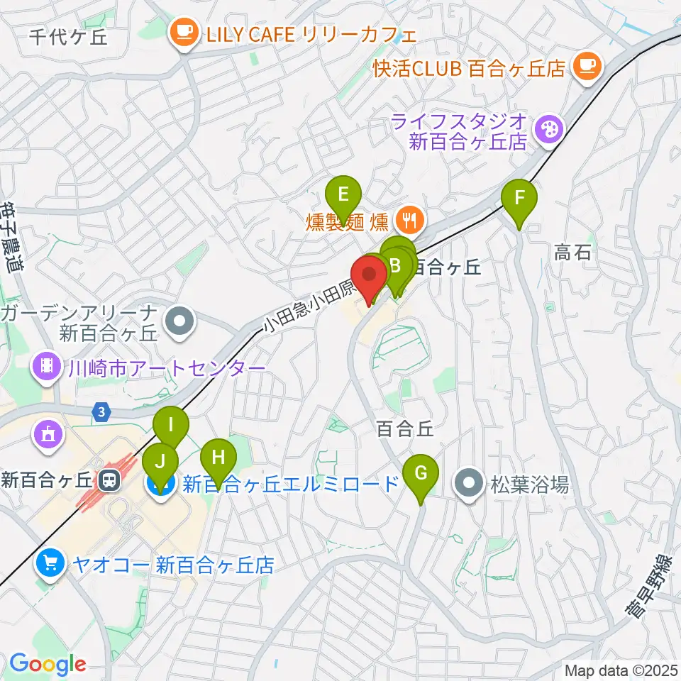 ムーザ ユリガオカ周辺のカフェ一覧地図