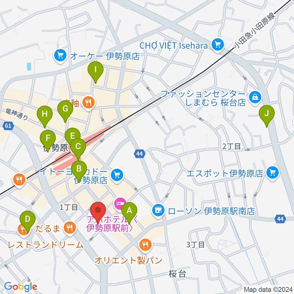 厚木楽器 アミ伊勢原周辺のカフェ一覧地図