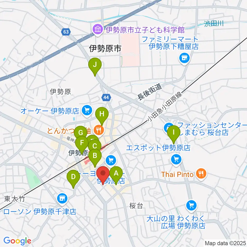 厚木楽器 アミ伊勢原周辺のカフェ一覧地図