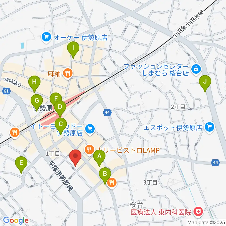 厚木楽器 アミ伊勢原周辺のカフェ一覧地図