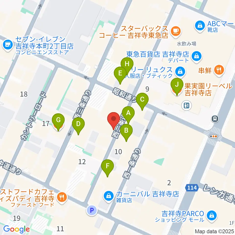 サウンドクルー吉祥寺周辺のカフェ一覧地図