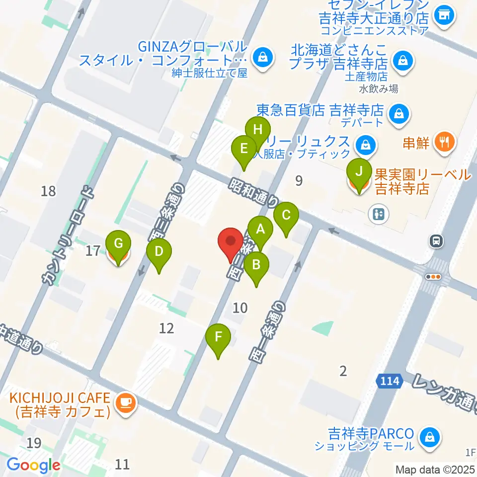 サウンドクルー吉祥寺周辺のカフェ一覧地図