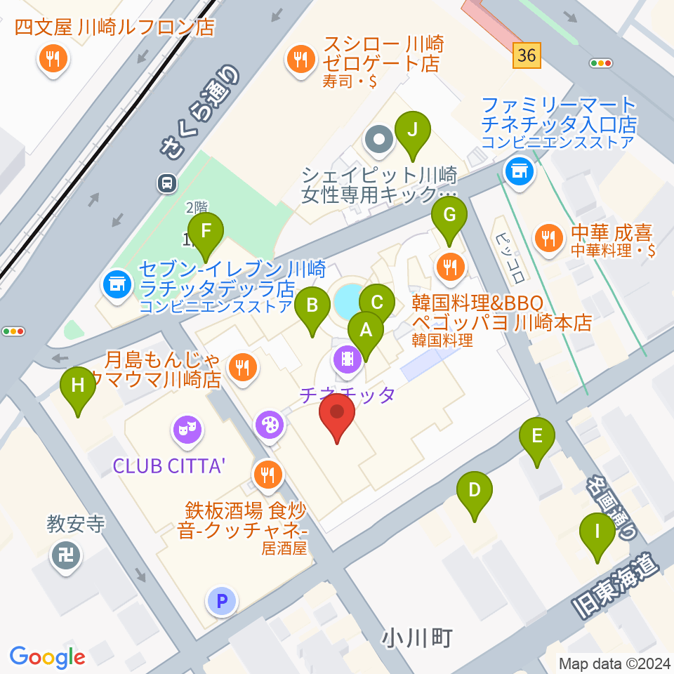 山野楽器ロックイン川崎周辺のカフェ一覧地図