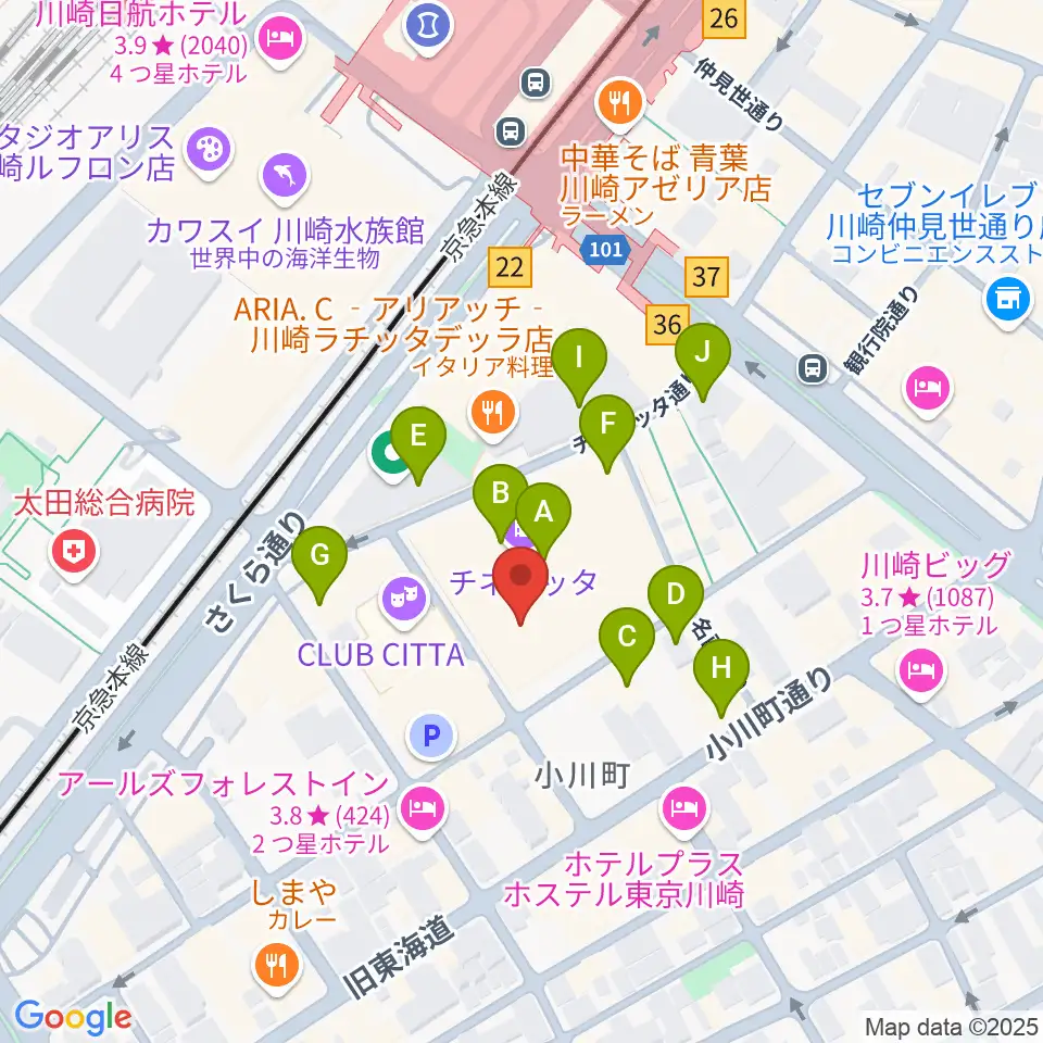 山野楽器ロックイン川崎周辺のカフェ一覧地図