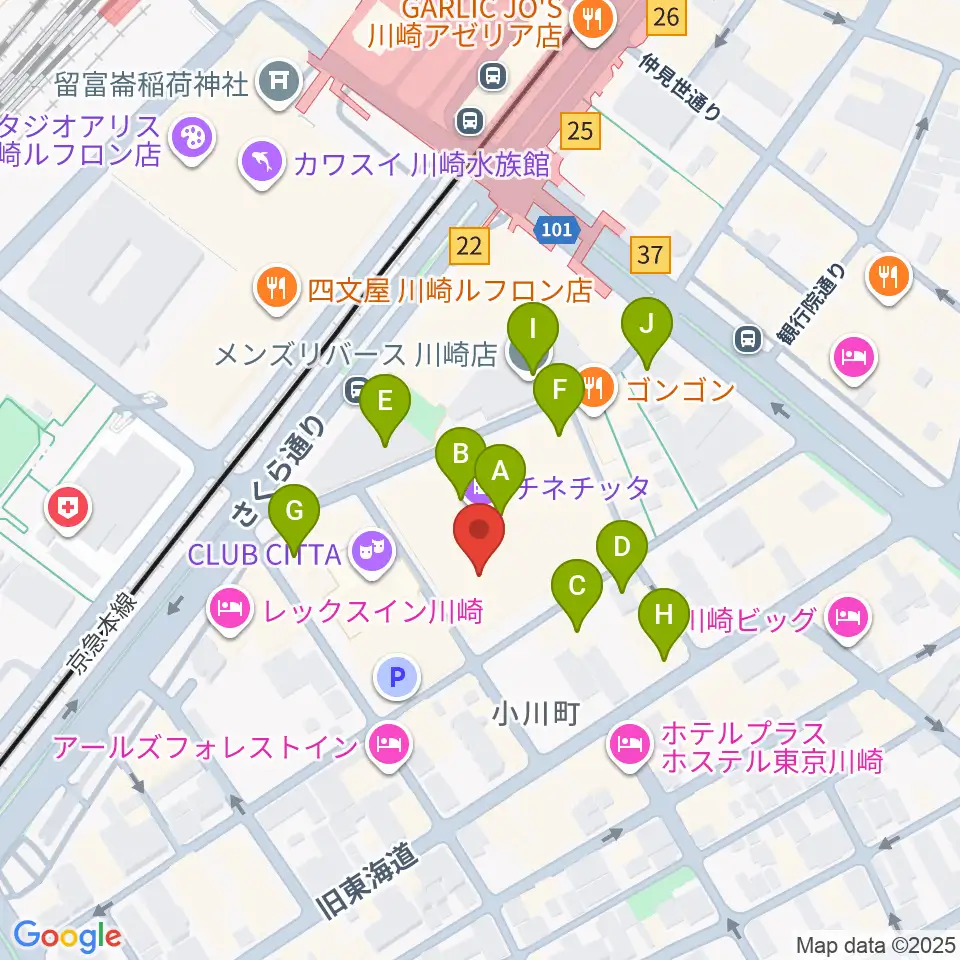 山野楽器ロックイン川崎周辺のカフェ一覧地図