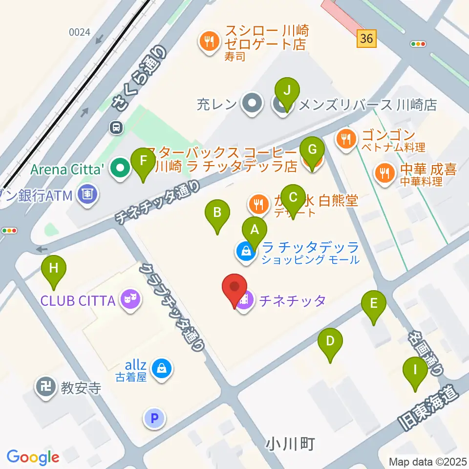山野楽器ロックイン川崎周辺のカフェ一覧地図