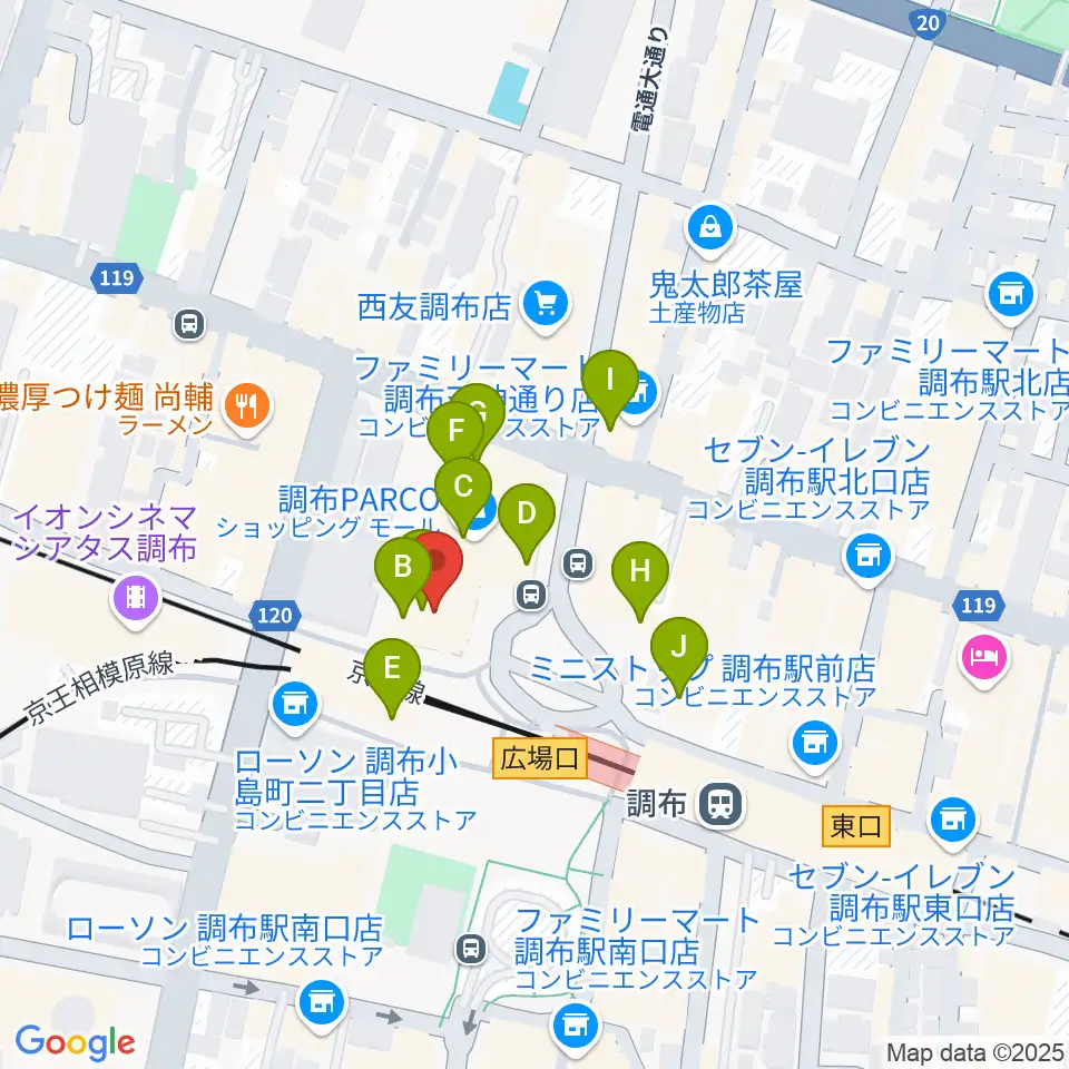 山野楽器 調布パルコ店周辺のカフェ一覧地図
