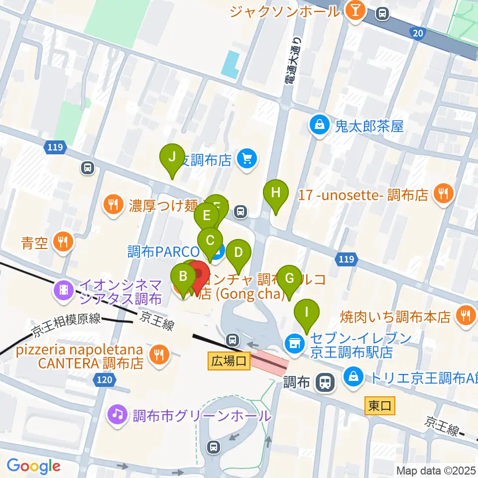 山野楽器 調布パルコ店周辺のカフェ一覧地図