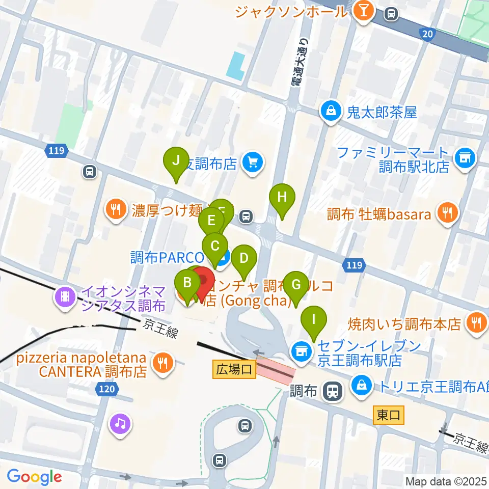 山野楽器 調布パルコ店周辺のカフェ一覧地図