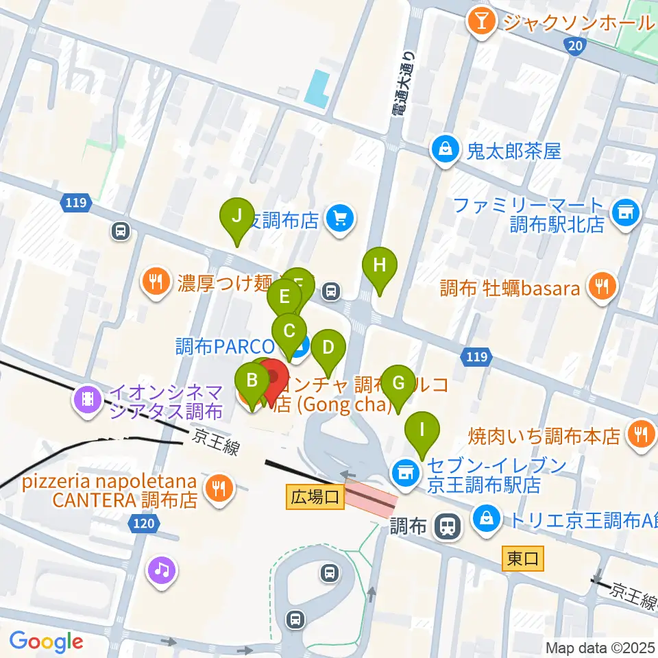 山野楽器 調布パルコ店周辺のカフェ一覧地図