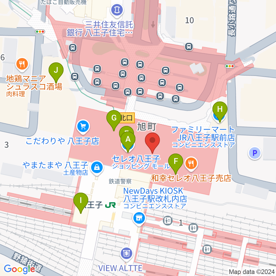 山野楽器 セレオ八王子店周辺のカフェ一覧地図