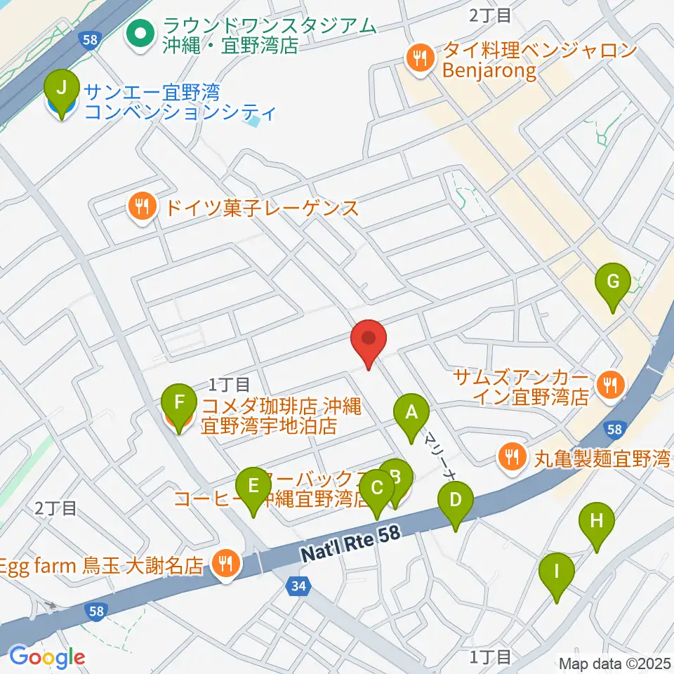 ピアノ教室にじいろミュージックスクール周辺のカフェ一覧地図
