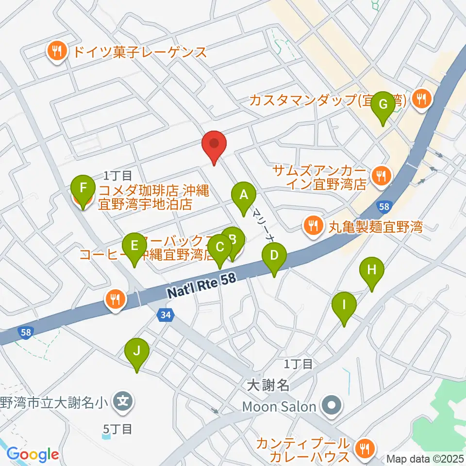ピアノ教室にじいろミュージックスクール周辺のカフェ一覧地図