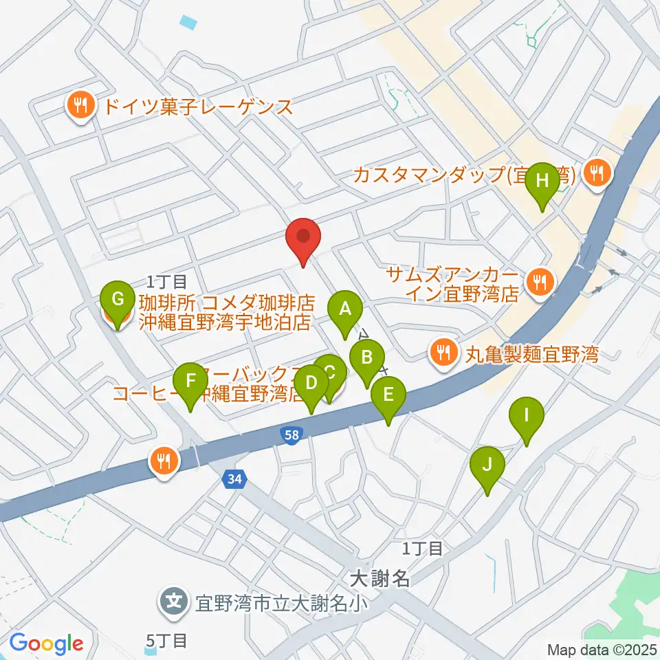 ピアノ教室にじいろミュージックスクール周辺のカフェ一覧地図