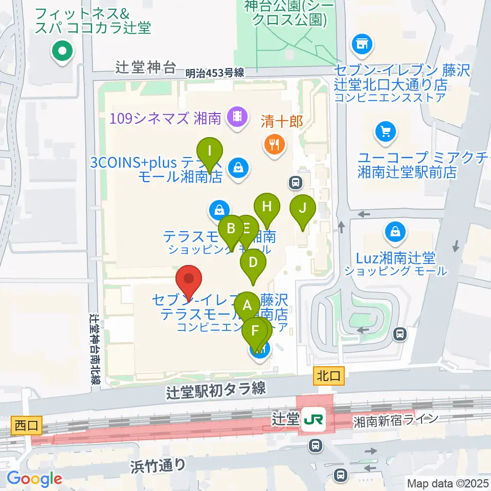 山野楽器 辻堂店周辺のカフェ一覧地図
