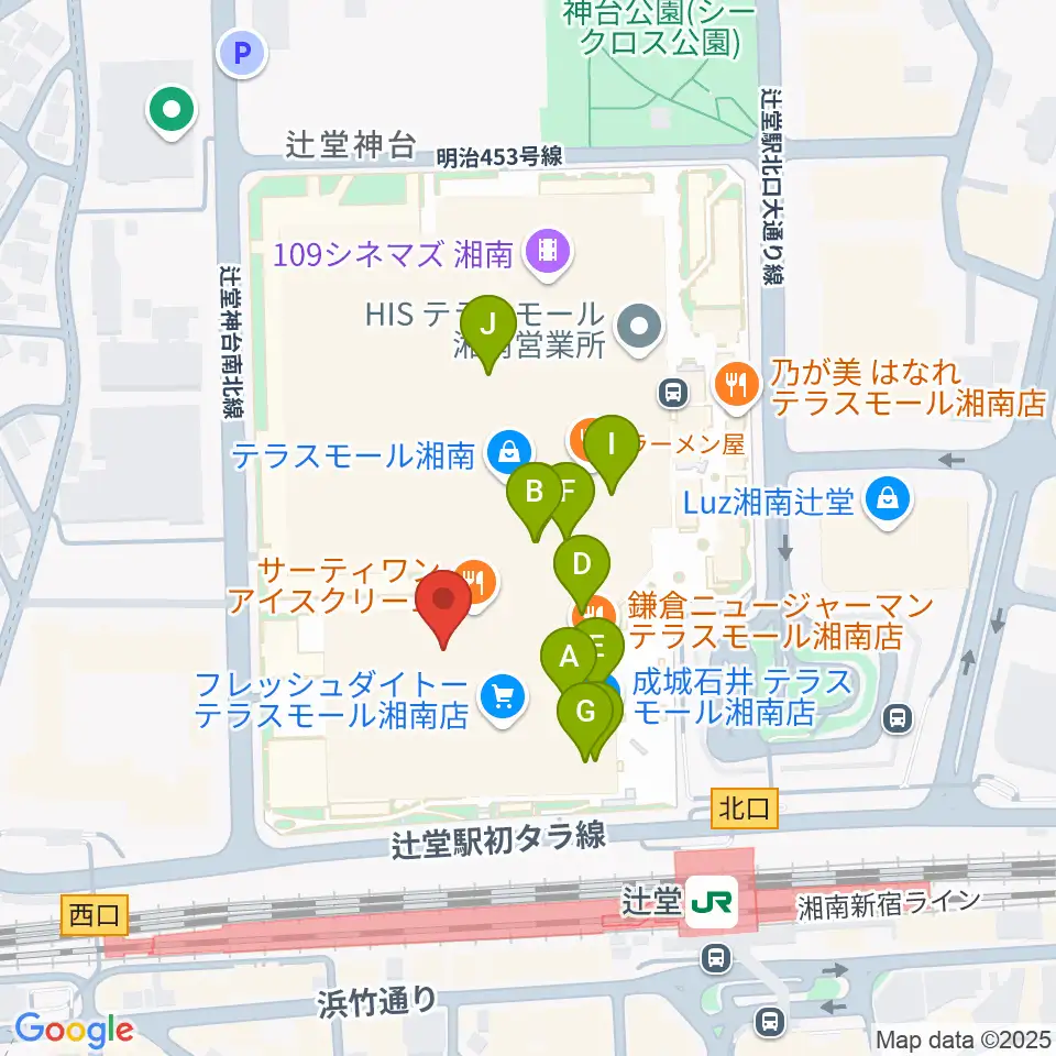 山野楽器 辻堂店周辺のカフェ一覧地図
