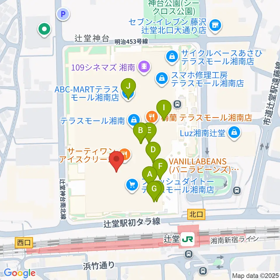 山野楽器 辻堂店周辺のカフェ一覧地図