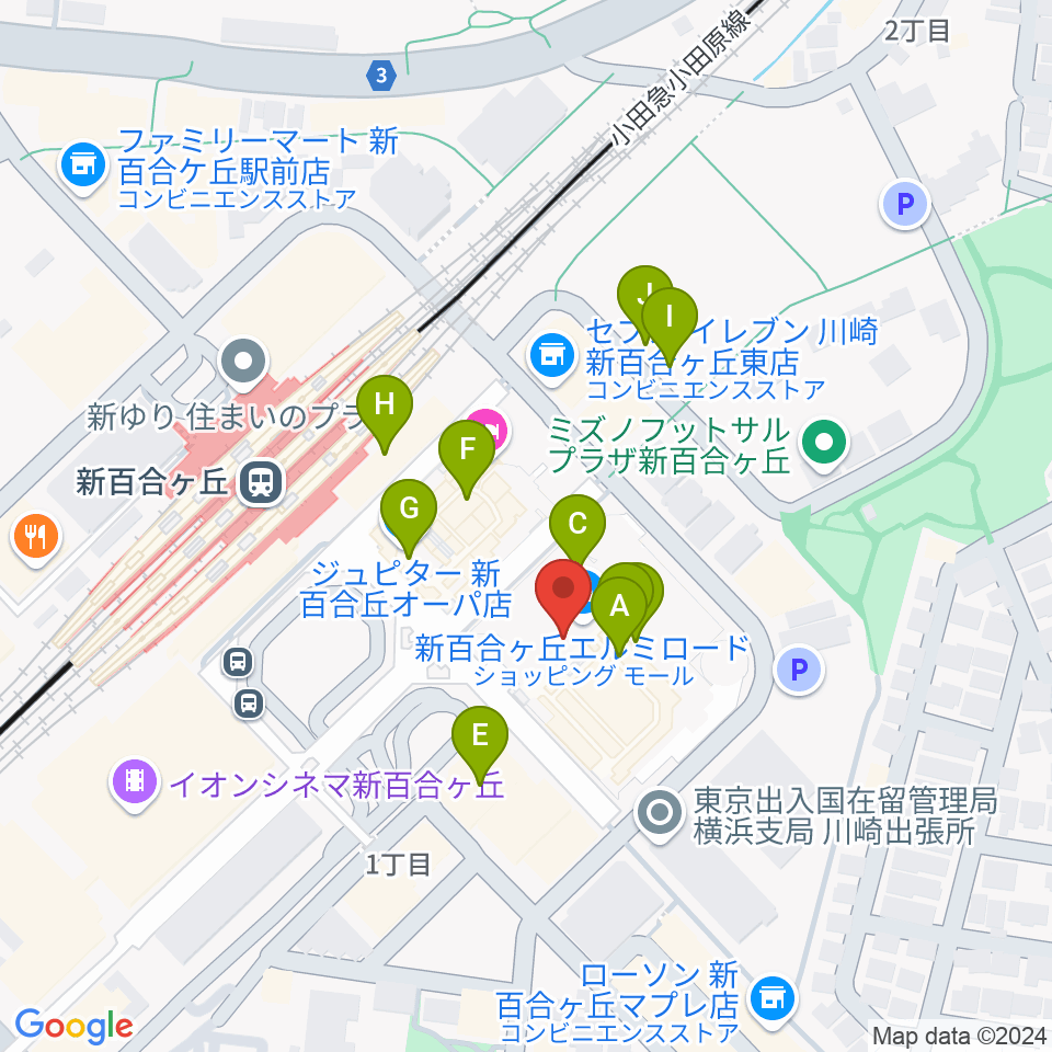 山野楽器 新百合ヶ丘エルミロード店周辺のカフェ一覧地図