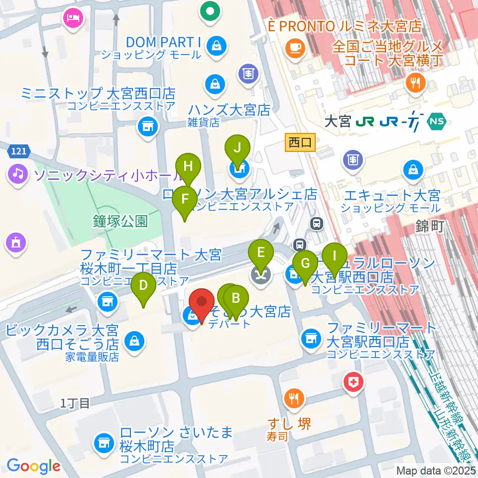 山野楽器 そごう大宮店周辺のカフェ一覧地図