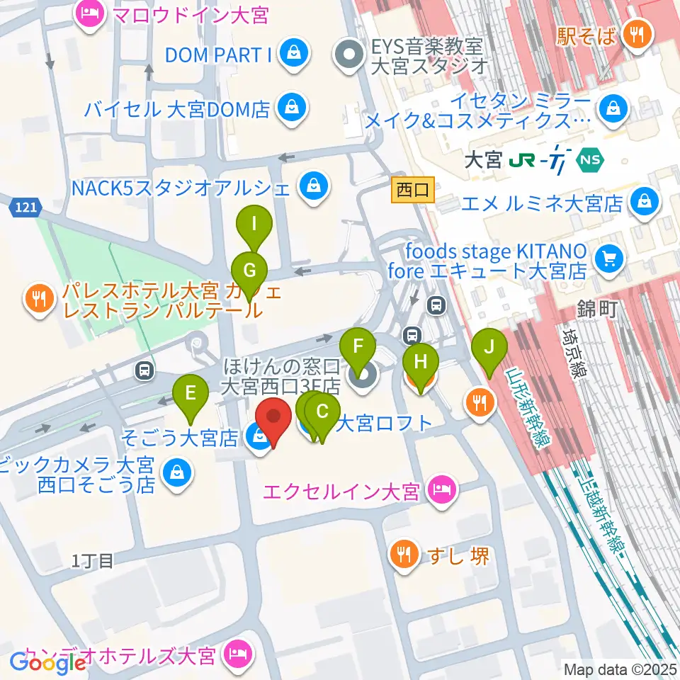 山野楽器 そごう大宮店周辺のカフェ一覧地図