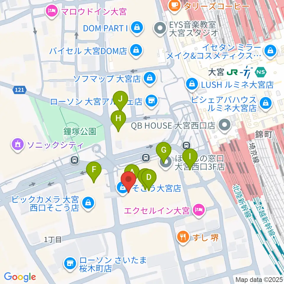 山野楽器 そごう大宮店周辺のカフェ一覧地図