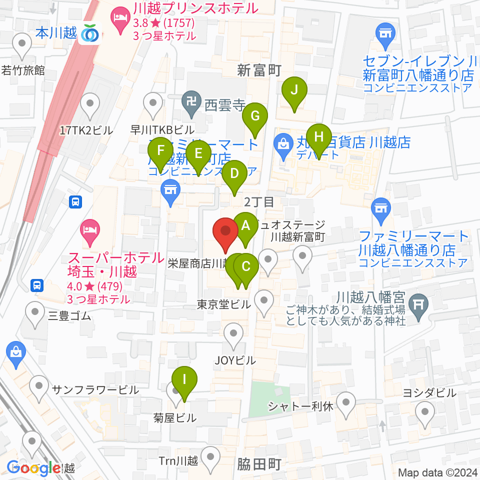 山野楽器 丸広川越店周辺のカフェ一覧地図