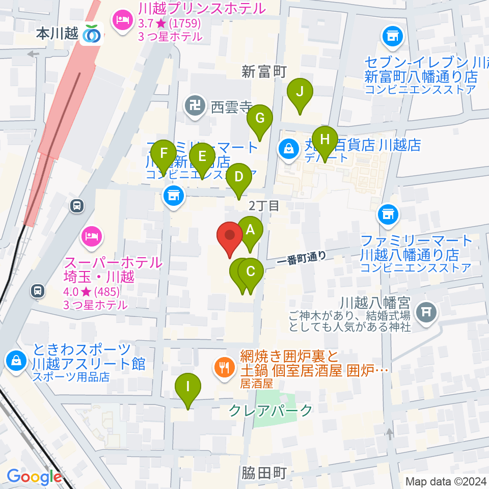 山野楽器 丸広川越店周辺のカフェ一覧地図